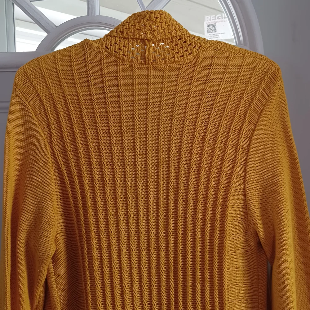 Open-Front Knit Cardigan Sweater Mustard Yellow Size M Cozycore Autumn Boho Chic - Picture 8 of 16